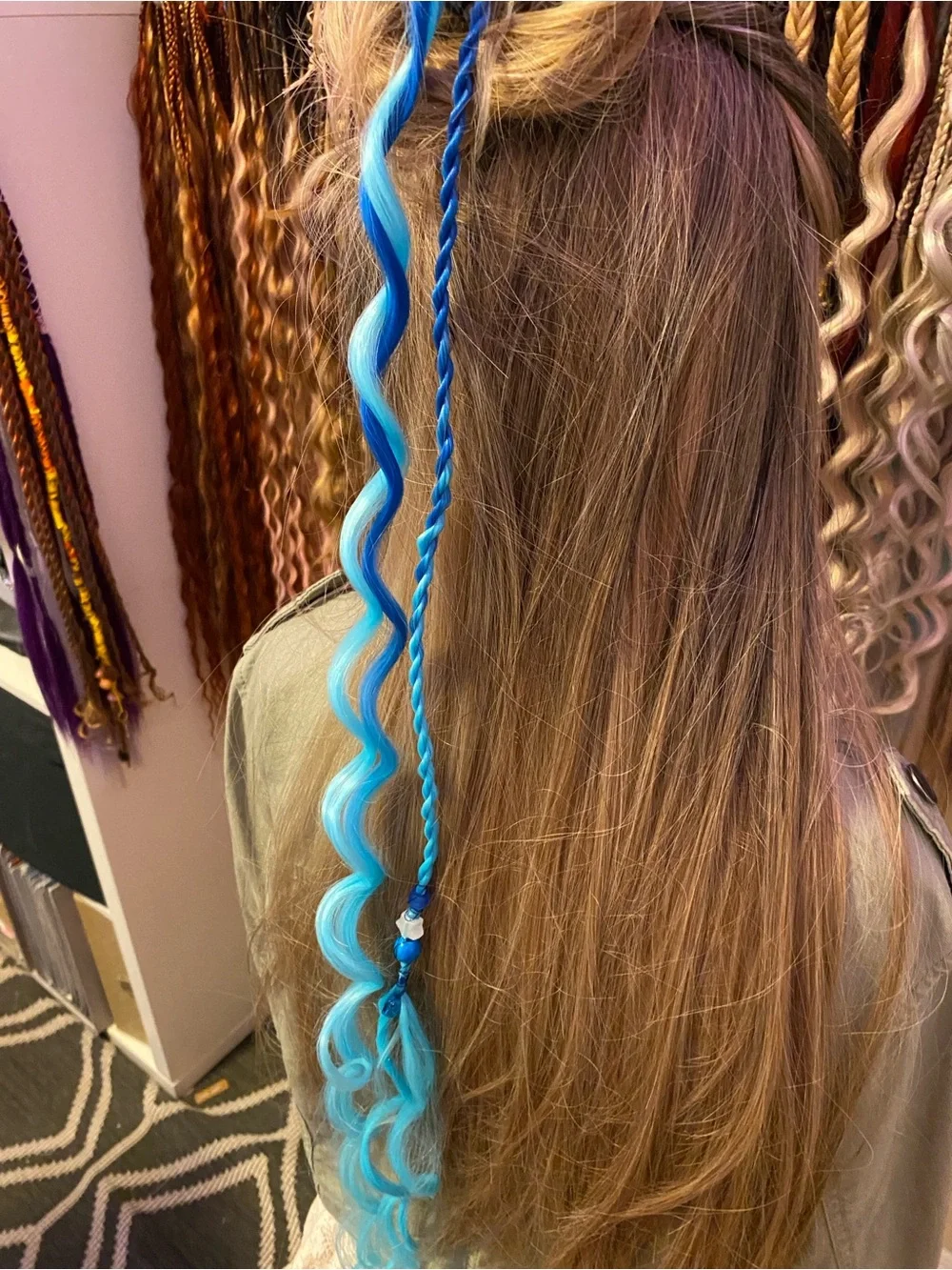 Bright Blue Curly Hair Extension Accent